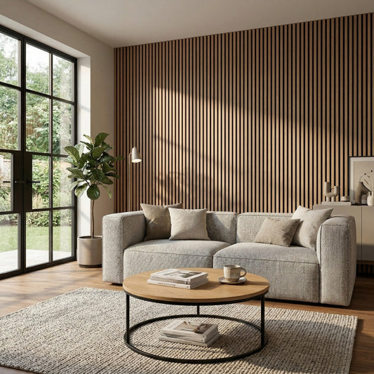 Painel Acústico Ripado Carvalho Natural Revestimento  Vinílico